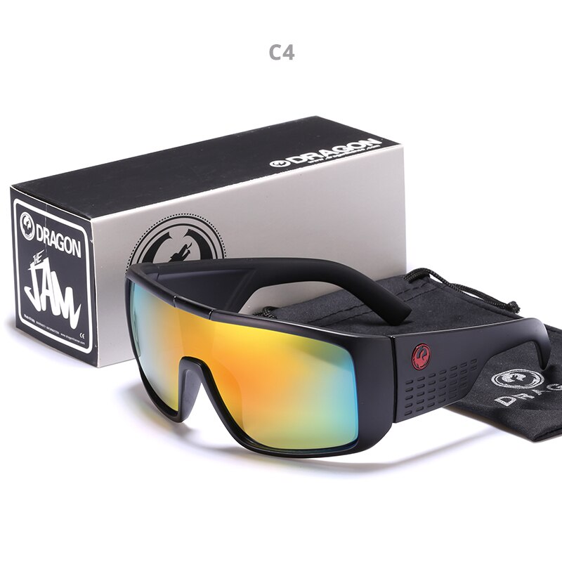 Windproof Mirrored lens Men Dragon DOMO Driving Fishing Sun glasses Square Glasses For Men UV400 Summer Shades Eyewear: C4 / With case