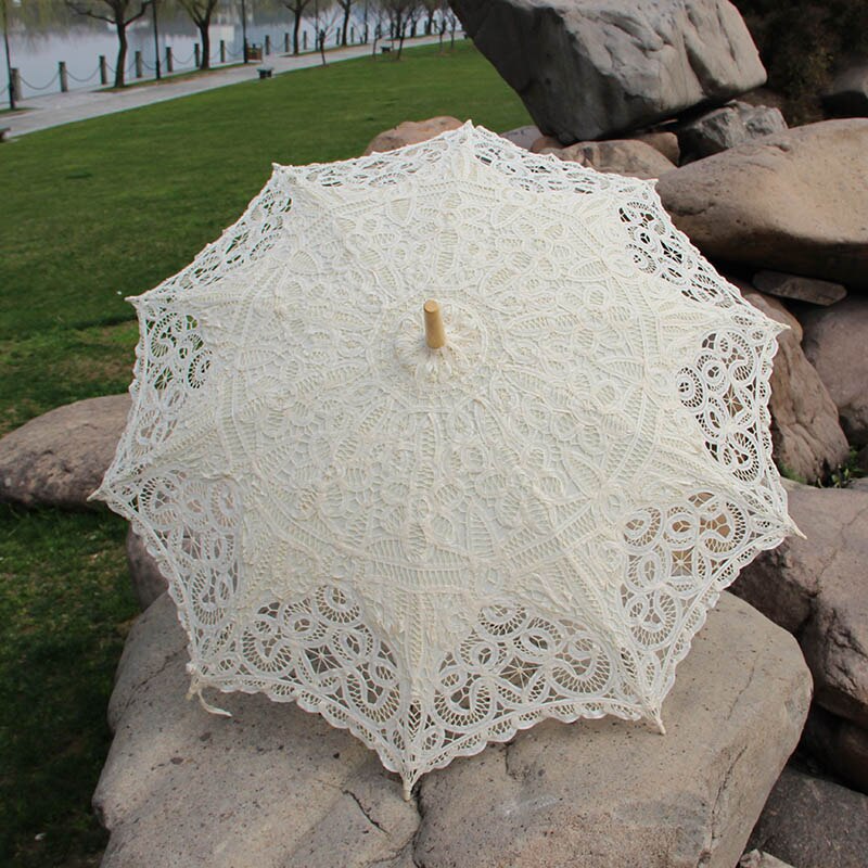 Cotton Sun Batten Victorian Lace Parasol Umbrella Hook Handle Battenburg Lace Parasol Wedding