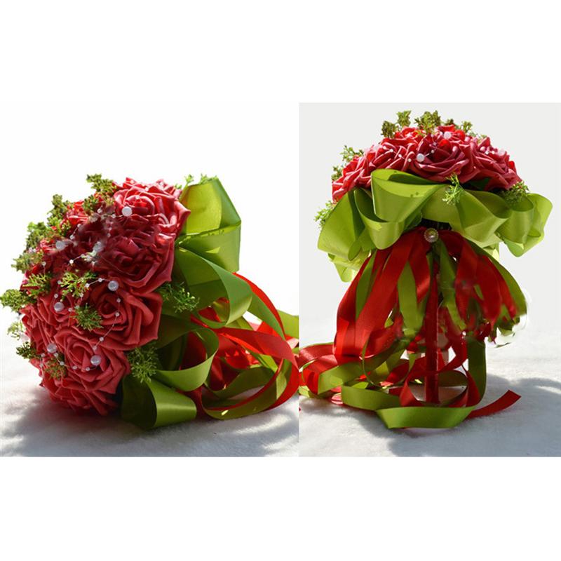 Handgemaakte Pastorale Kunstmatige Nep Bloemen Boeket Simulatie Rozen Parels Bridal Holding Toss Boeket Voor Bruiloft Gunsten