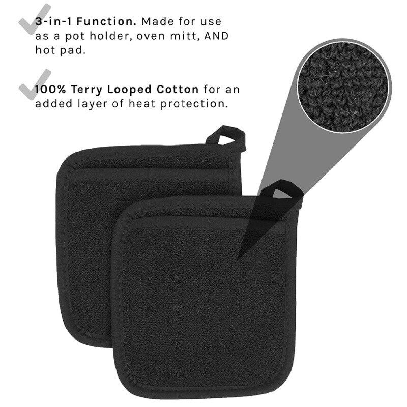 2 Stuks 3 In 1 Pot Houders Badstof Lus Katoenen Doek Handschoenen Pocket Kussen Mat Keuken Tool Koken Keuken Handschoenen pannenlap