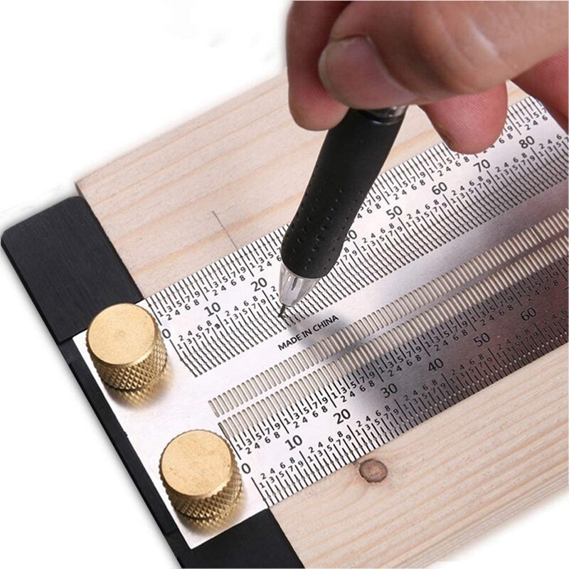 Precision Marking T-Rule Stainless Steel T Type Hole Ruler Scribing Gauge Marking Measuring Tool With Automatic Pencil