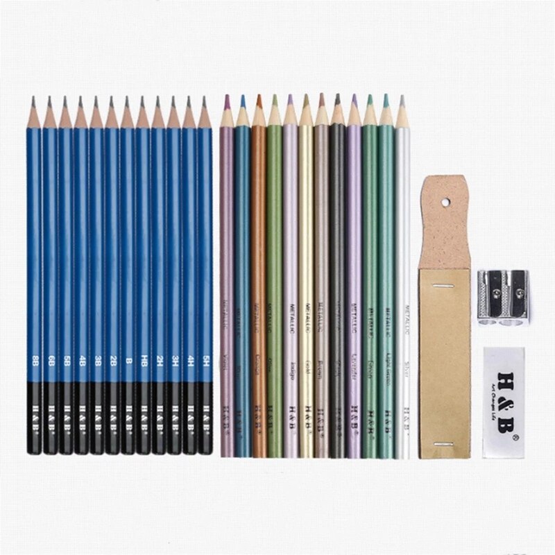 H & B 74 pièces/ensemble Kit de dessin croquis crayons Art croquis peinture fournitures avec sac de transport