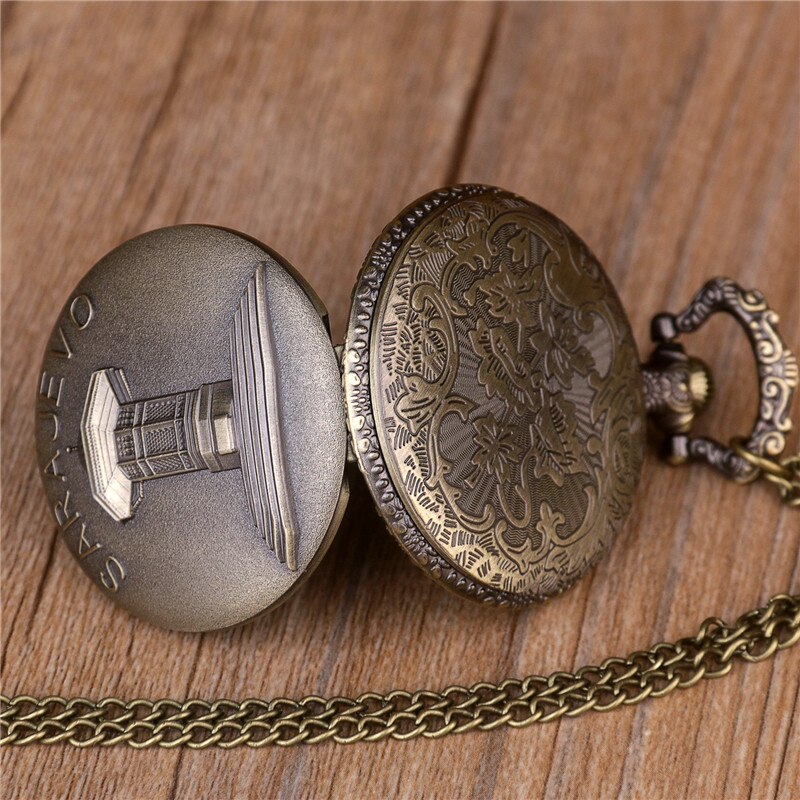 Jahrgang männer Quarz fob Taschenuhr Sarajevo Sapele Sabili Pavillon Brunnen Thema Quarz Taschenuhr Halskette Uhr