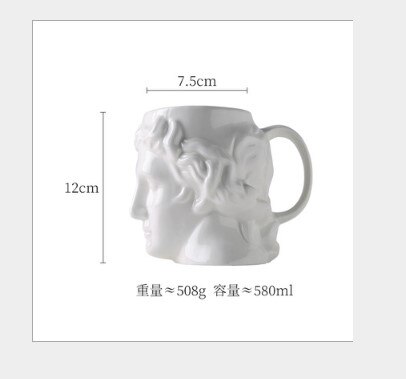 Ceramic Coffee Cup Milk Cup Spain Ancient Greek Apollo David Head Cup Mug Roman Sculpture Cup David Water Cup: White