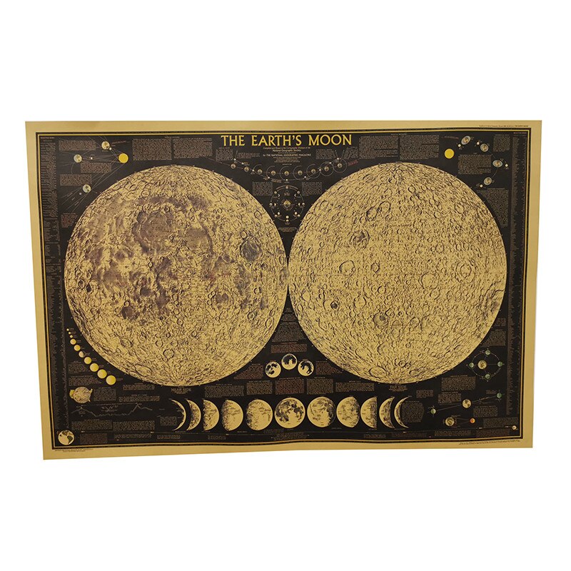 Póster con mapa de la ciudad en inglés, imagen irreal de superficie de la Luna Negra, pegatina de pared Retro, póster de decoración, mapa de papel Kraft, 72,5x48cm, 1 pieza