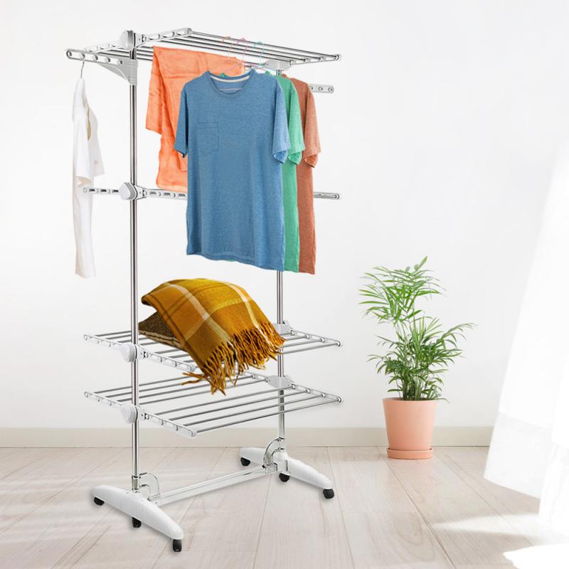 Outdoor Clothes Rack Foldable Vertical Dryer Movable Drying Rack Floor Standing Clothes Hanger 4 Tiers Clothes Dryer Home Hwc
