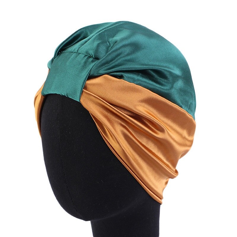 El doble capa elástica tapa de cuidado del cabello de turbante sombrero de seda sintética noche gorra para quimioterapia sombrero