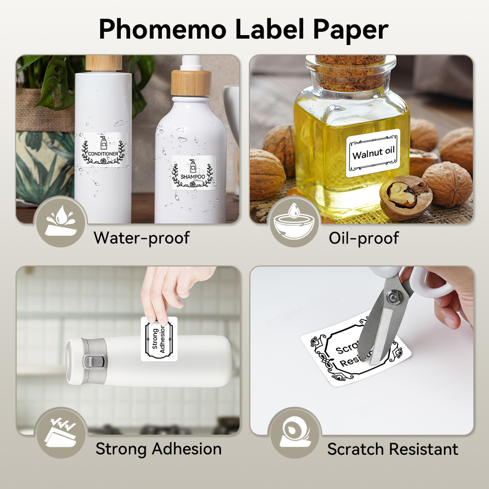 Phomemo Etikettendrucker-Papier, M110 Etikettenklebepapier, weiß, wasserfest, Thermoaufkleber für tragbare Drucker M110 M221 M200 M220