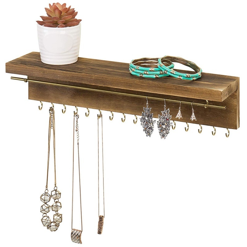 Wooden Wall Mounted Organizer Coat Rack Display Jewelry Hook Holder For Necklace Earrings Ring Scarf Hangers Jewellery Rack