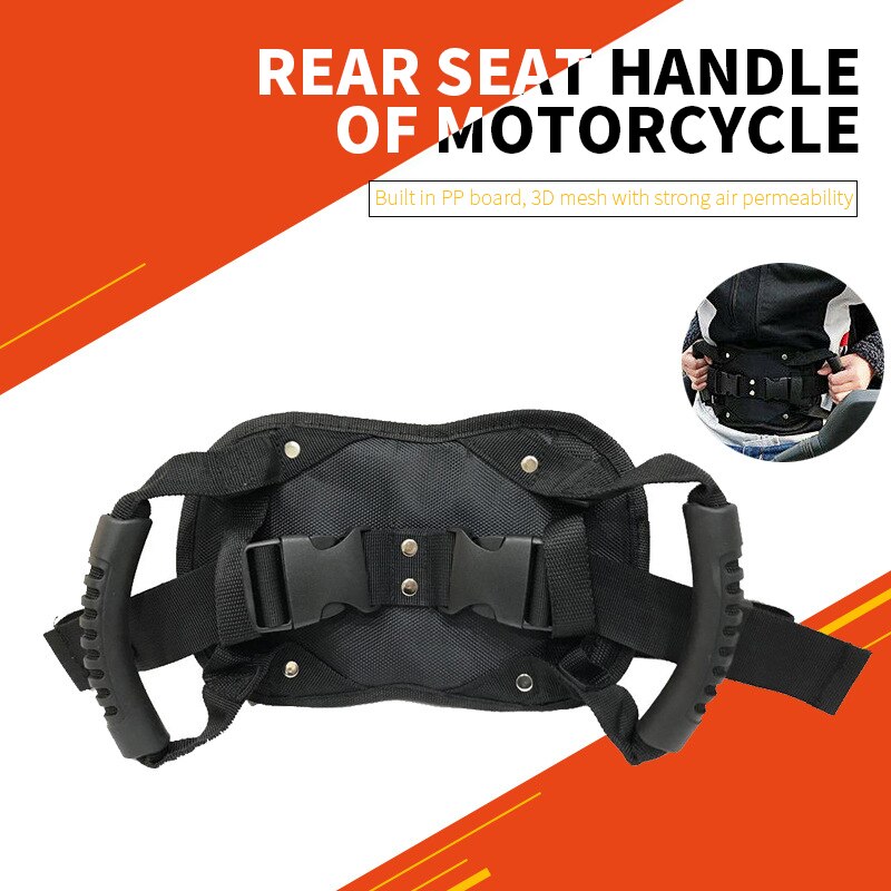 Ceinture de sécurité pour passager de moto, poignée de siège arrière, sangle ventrale, accoudoir noir, accessoires de protection