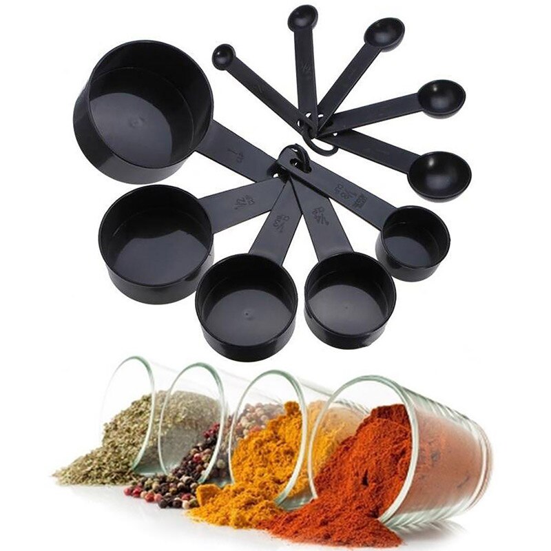 10 Uds./5 uds. Tazas medidoras negras y cuchara medidora tipo pala herramientas de cocina miniescamas cucharas para hornear café té cocina Gadgets