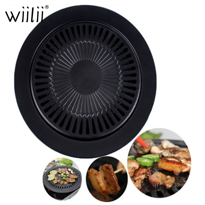 Non-stick rökfri grill rundformade grillar för utomhus köttredskap lätt rengjorda grilltillbehör