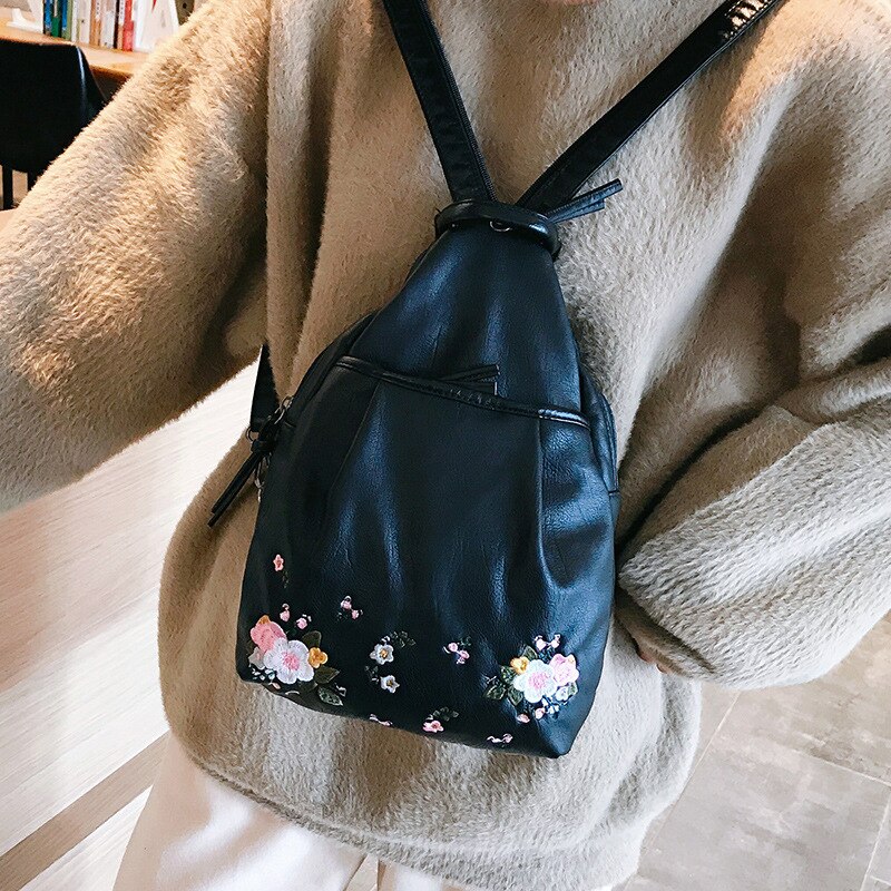 ethnisch gestickt Rucksack Frauen's lässig Reisen Dual-benutzen klein Rucksack gestickt Brust Tasche