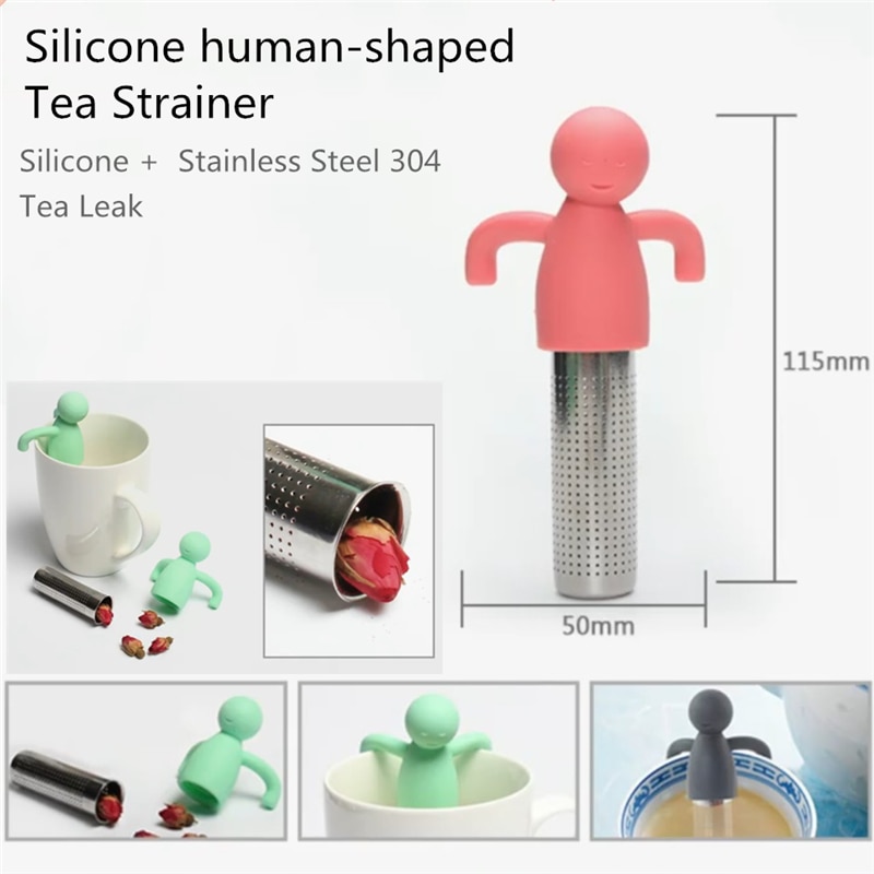 Silicone Human-Vormige Theezeefje Rvs 304 Thee Lek Fda Siliconen Thee Maker Herbruikbare Thee-ei Thee filter