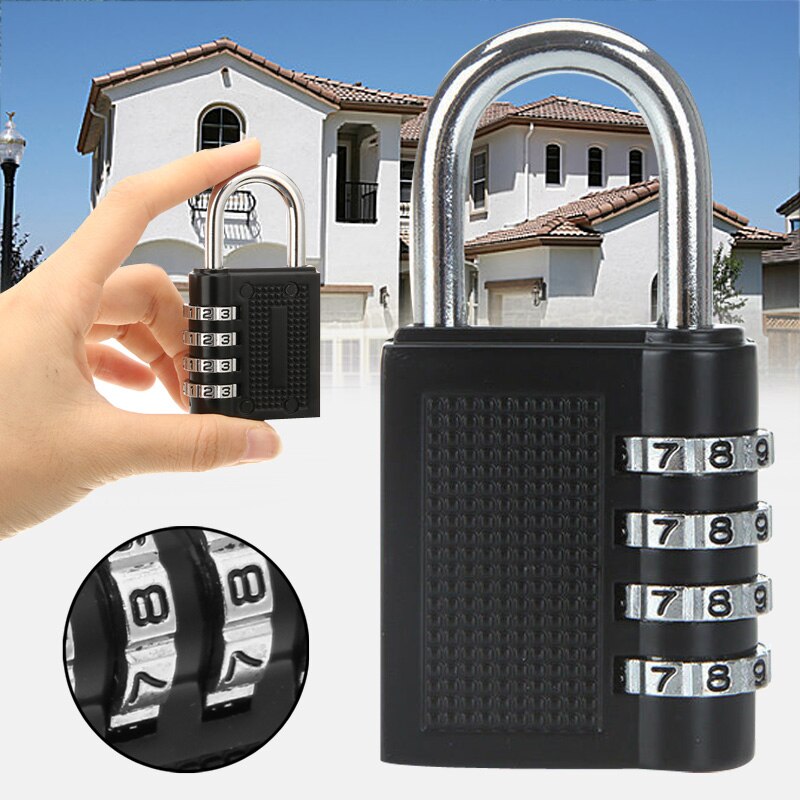 Outdoor Gym Security Code Lock, Weatherproof Security Padlock, Black, 4 Digit Combination, 80x43x14mm
