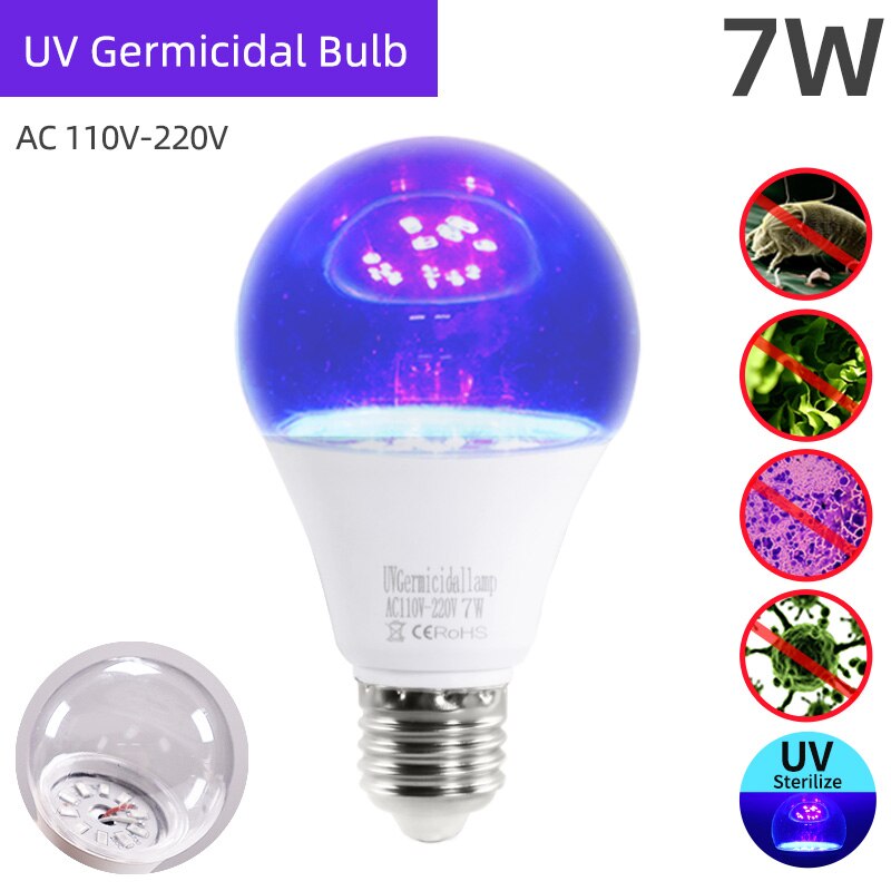 =(K)= Lamp UVC UV Germicidal Bulb E27 LED Corn Lights Sterilizer Lamp Ozone Light Bulb Indoor Disinfect Light E27 Ultraviolet: UV Series Global 7W
