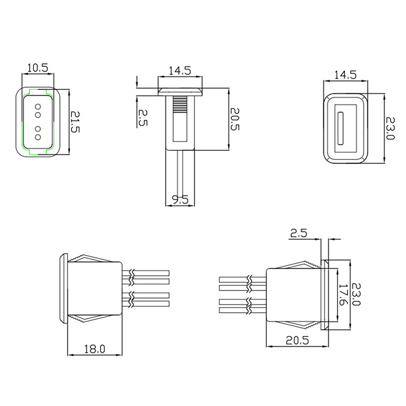 Conector hembra del puerto de carga USB2.0 del conector de alimentación USB 2.0 con el zócalo del cargador USB del cable