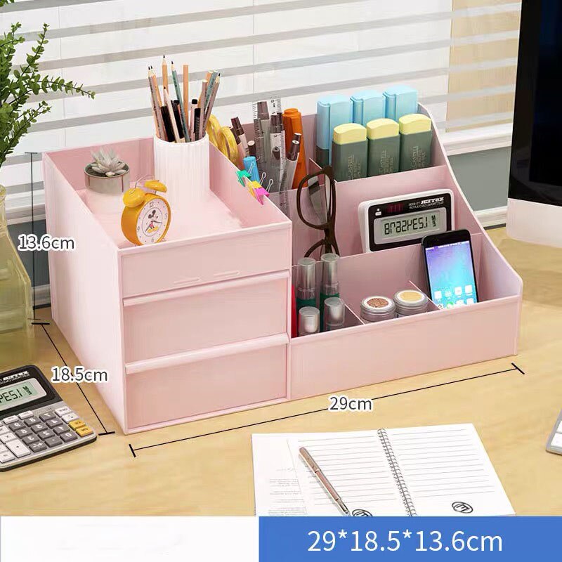 Pen Holder for Desk, Plastic Pencil Organizer Holder, Cute Pen Organizer Storage with Drawer, Ideal for Office, Classroom,: Pink