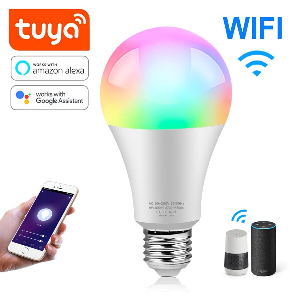 15w led lampe alexa kompatibel google home tuya smart home wifi pære lampada inteligente smart life led lys: Tuya wifi fuld farve