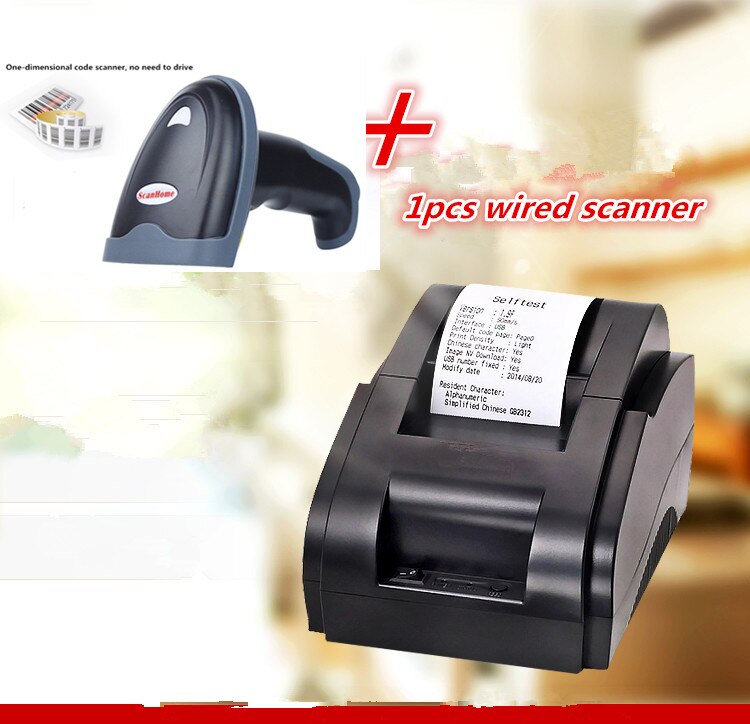 1 Pcs Bedrade Scanner + Zwarte 58 Mm Thermische Printer Ontvangst Machine Afdruksnelheid 90 Mm/s usb Interface