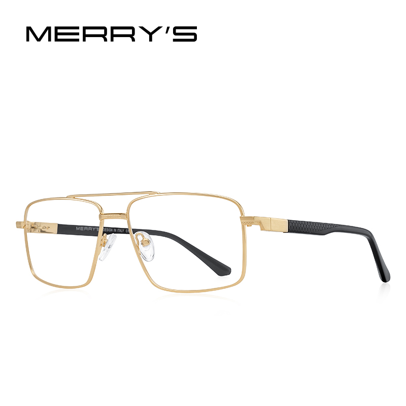 MERRYS Men Classic Titanium Alloy Optical Rectangle Glasses Frames Acetate Legs Eyeglasses Male Glasses S2159: C04 Gold