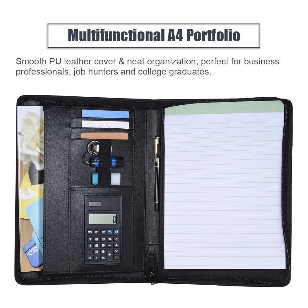Multifunctionele Professionele Business Portfolio Padfolio Map Document Case Organizer A4 Pu Leer Ritssluiting