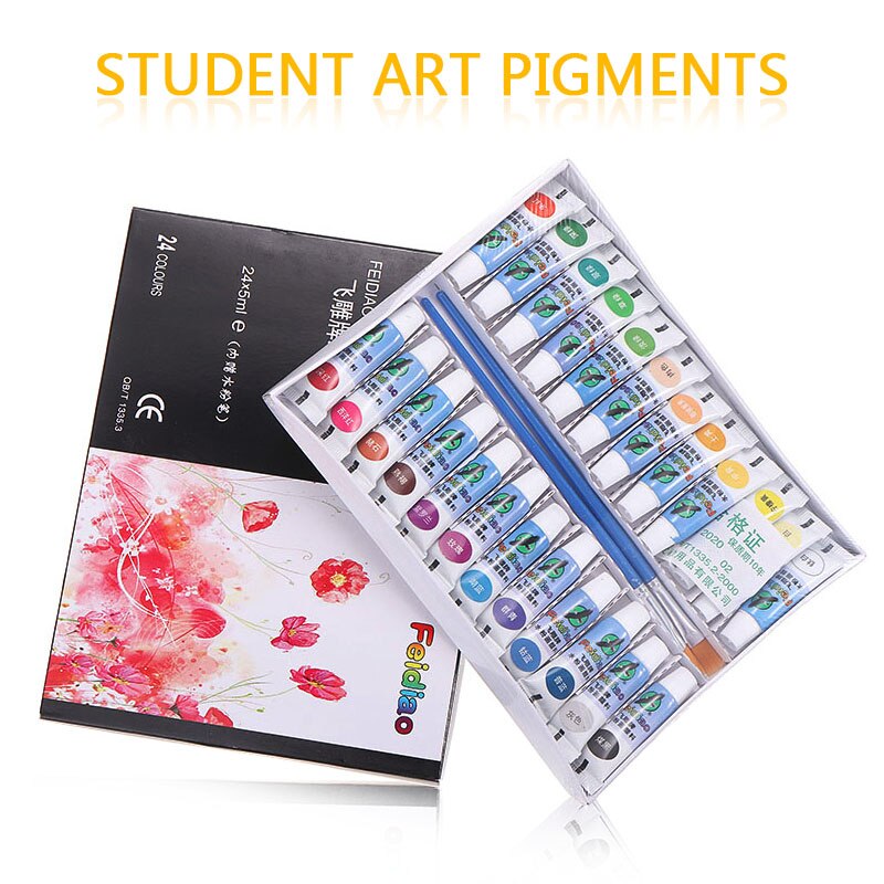 24Colors Oil Paint Drawing Pigments Art Supplies Tool Set 5ml Paint Tube Gouache Drawing with 2 Brushes DIY Painting Accessories
