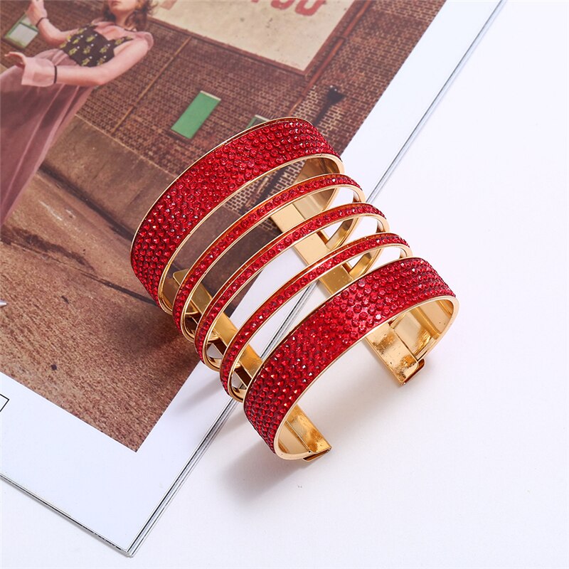 LZHLQ African Punk Style Stripe Bangle Women Metal Plated Wide Bangle Maxi Jewelry Bracelet: Red