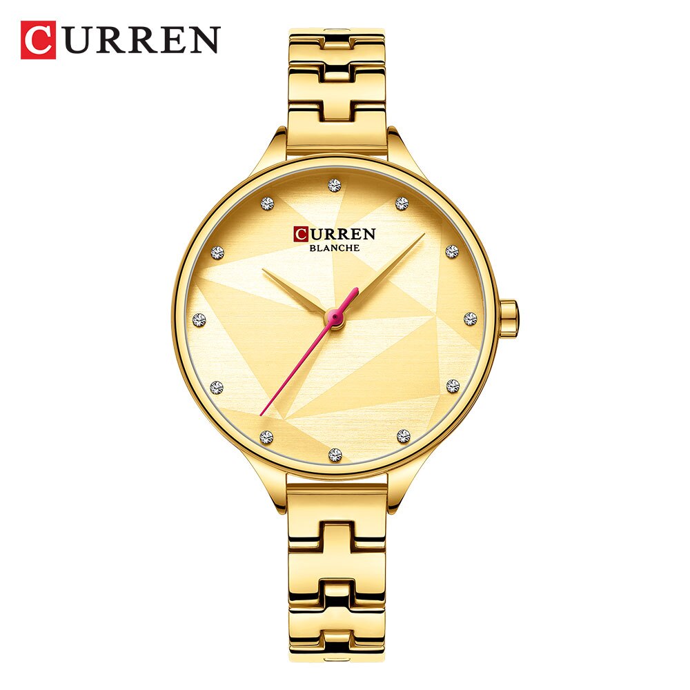 Luxe Vrouwen Horloge Mode Quartz Horloge Met Roestvrij Staal Vrouwelijke Klok Dames 9047 Reloj Mujer: gold watch