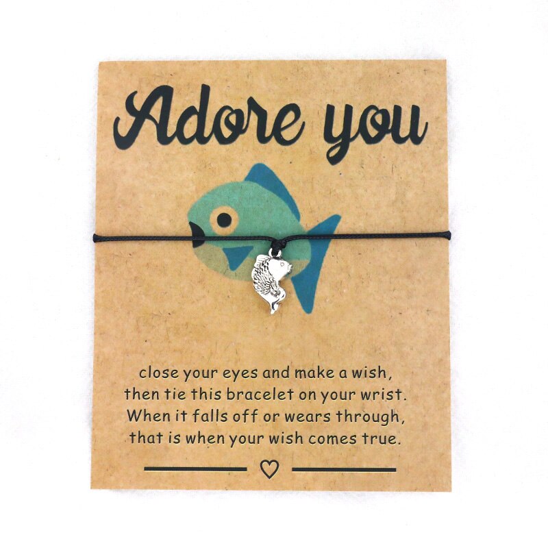 Adore You Fish Wish Bracelet Fish Charm Lucky Wish Bracelet Red String Frienship Bracelets Fish Jewelry Women Men Love Card