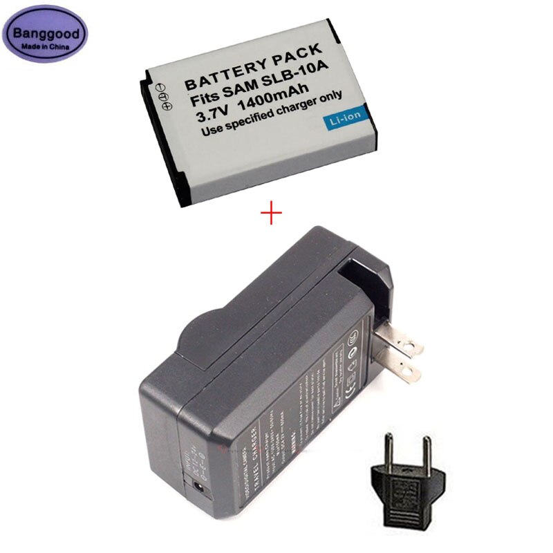 3.7V 1400mAh SLB-10A SLB10A Camera Battery + AC Charger for Samsung P800 SL820 WB500 WB550 HZ10W L100 L110 L200 L210 L310W