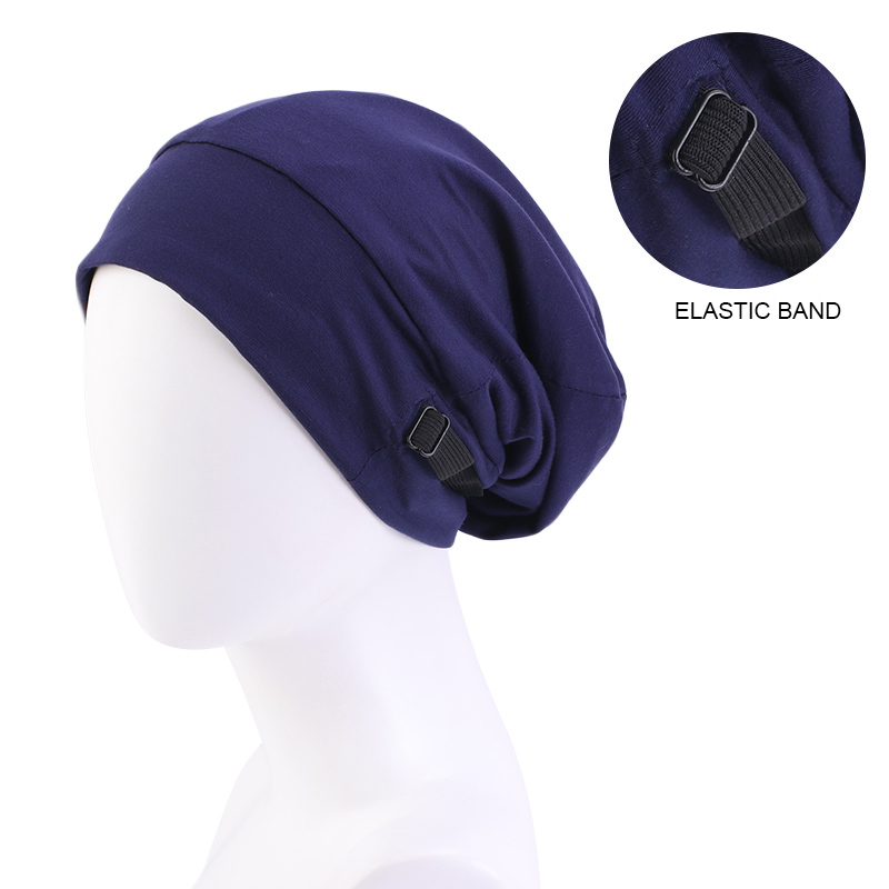 Stretch Breedgerande Pullover Muts Mode Verstelbare Gesp Onzichtbare Gesp Multifunctionele Effen Kleur Tulband Chemotherapie Cap: Marineblauw