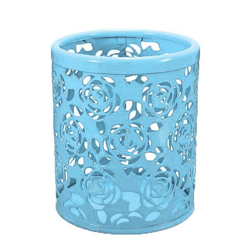 Metal hollow rose flower cylindrical pen pen holder holder container retro makeup brush holder office storage XH8Z