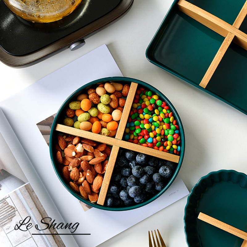 Scandinavische Stijl Keramische Snack Tray Multi-Raster Fruitschaal Gedroogd Fruit Moer Plaat Voedsel Lade Dessert Opslag Trays Keuken organizer