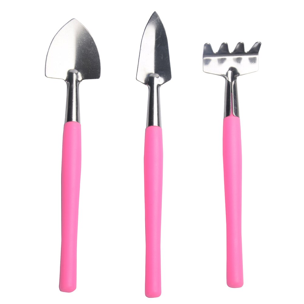 3pcs Mini Portable Gardening Tools Metal Head Shovel Rake Spade Plant Garden Soil Flowering Wooden Handle Tool Set: 3PCS B