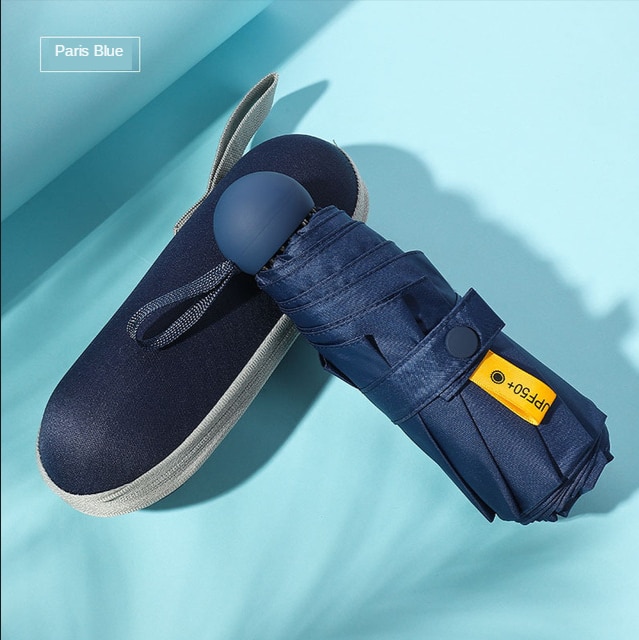 Ultra-Light Small Mini Portable College Style Folding Capsule Five-fold Umbrella Vinyl Sun-resistant UV-Protection College Style: Paris Blue