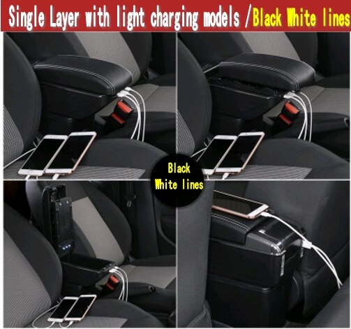Auto Armlehne Für Hyundai Getz Drehbare zentralen Speicher inhalt Lagerung Kasten mit Aschenbecher USB Ladung Auto dekoration zubehör: Single USB Weiß