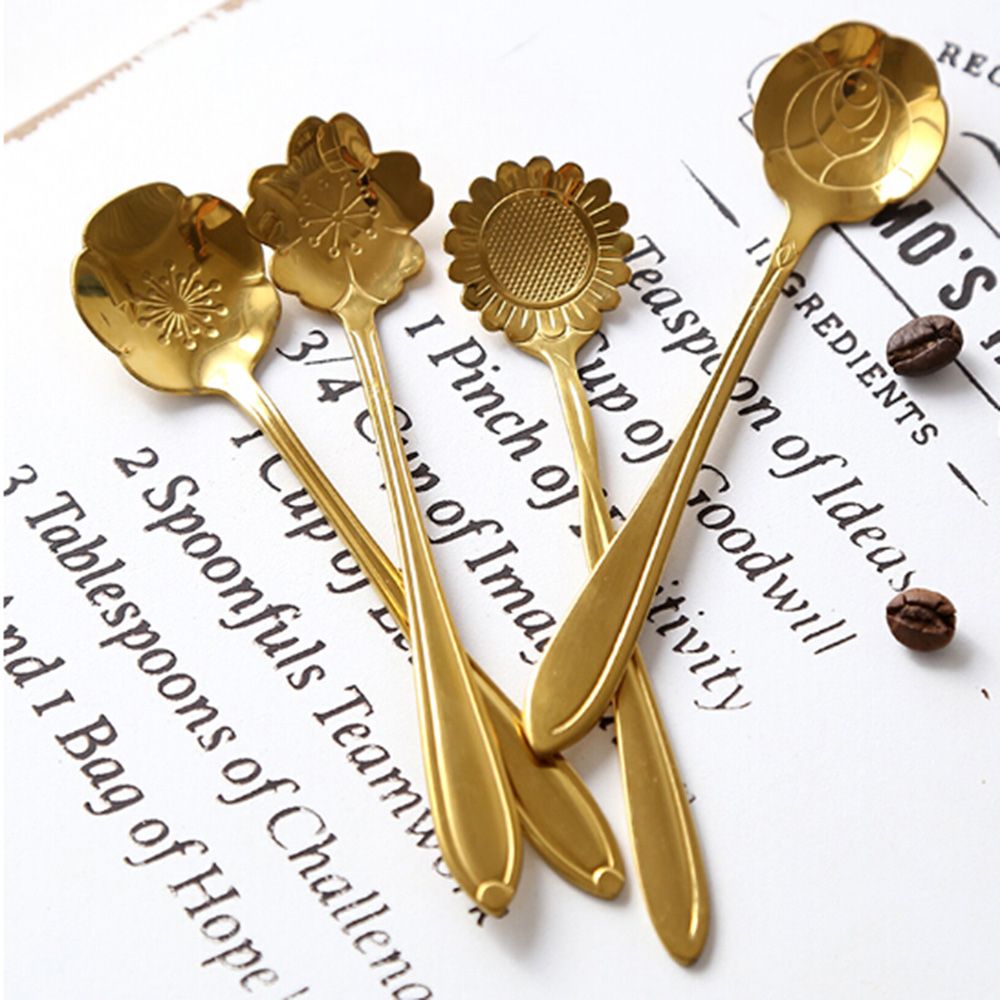 12.5cm Coffee Spoon Stainless Steel Cute Flower Spoon Teaspoon Dessert Snack Scoop Ice Cream Mini Spoons Tableware