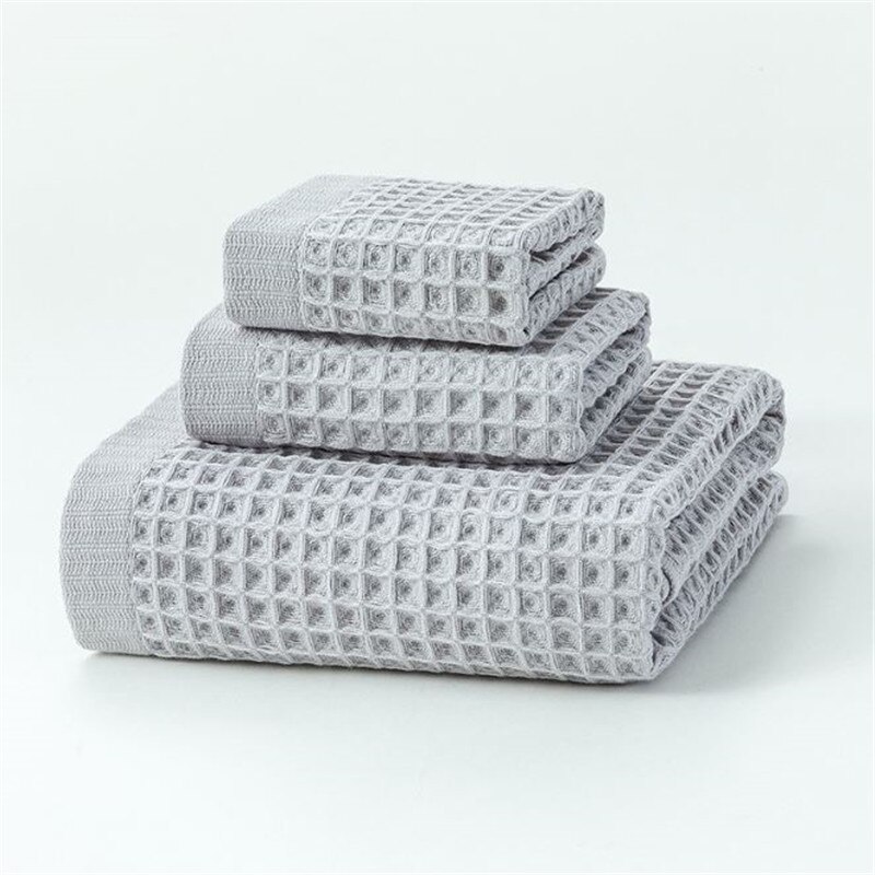 Set van 3 wafelhanddoeken: gezichtshanddoek, handdoek, badhanddoek, driedelige set katoenen handdoek, handdoekhoes