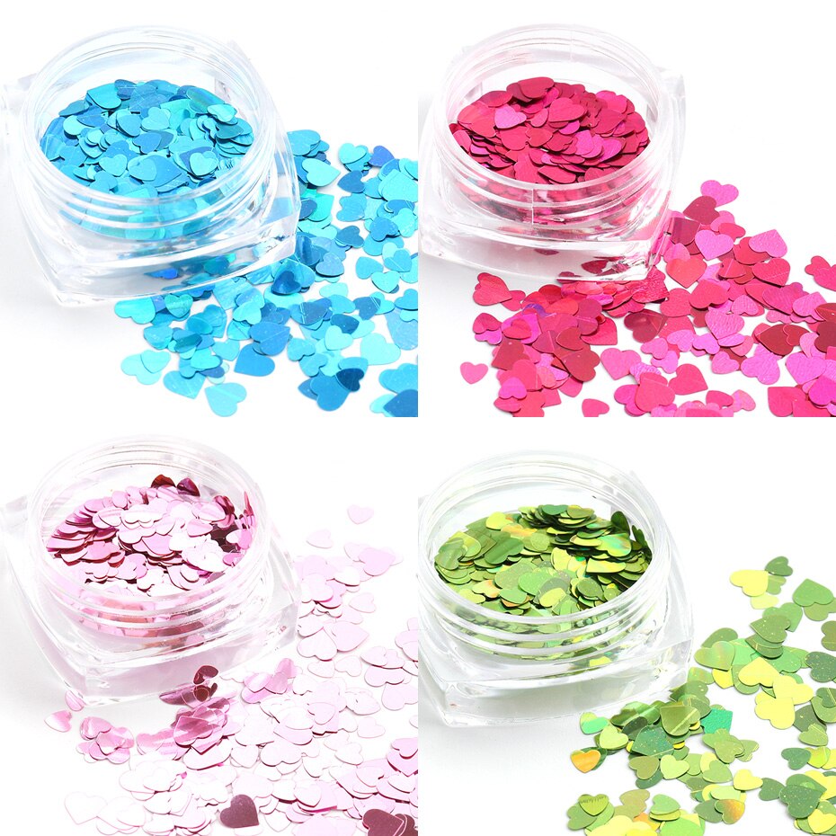 Rött hjärta nagel paljetter glitter mix guld färgglada 3d holografiska nail art flingor skivor paillett manikyr dekorationer ntax 01-18