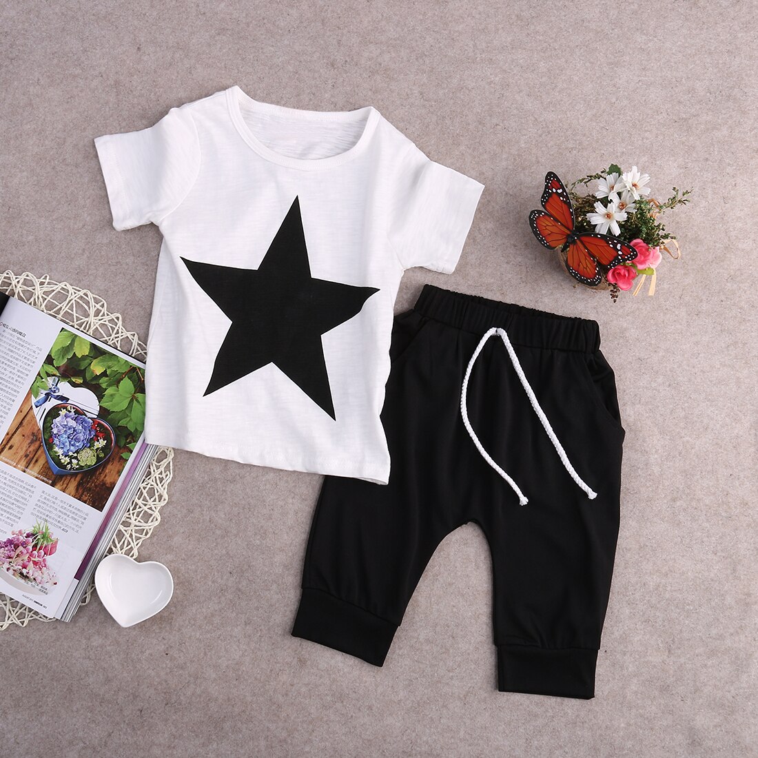 2 Stuks Pasgeboren Baby Jongens Ster T-shirt Tops + Broek Sets Kleding Zomer Korte Mouw Casual Kleding