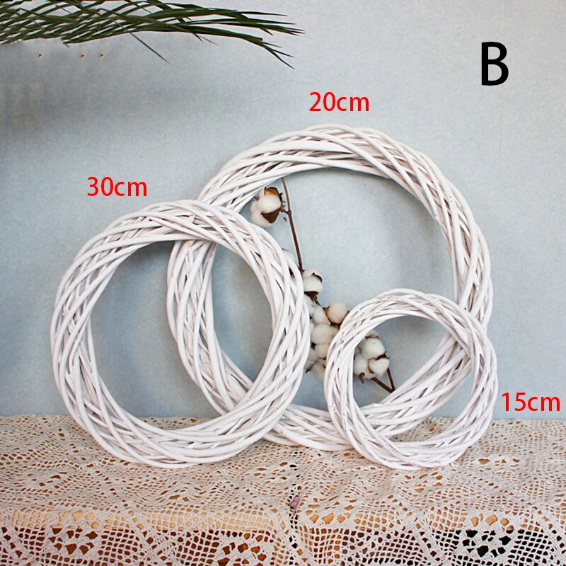 Couronne en osier et rotin de noël 10/15/20/25/30 CM, anneau de vigne, cercle Floral, ornements naturels, accessoires artisanaux bricolage: White rough / 15cm