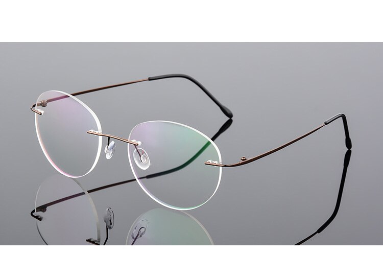 Gafas redondas sin montura Retro para mujer, lentes ópticas ultraligeras, Vintage, ovaladas flexibles, gafas graduadas para Miopía: Brown