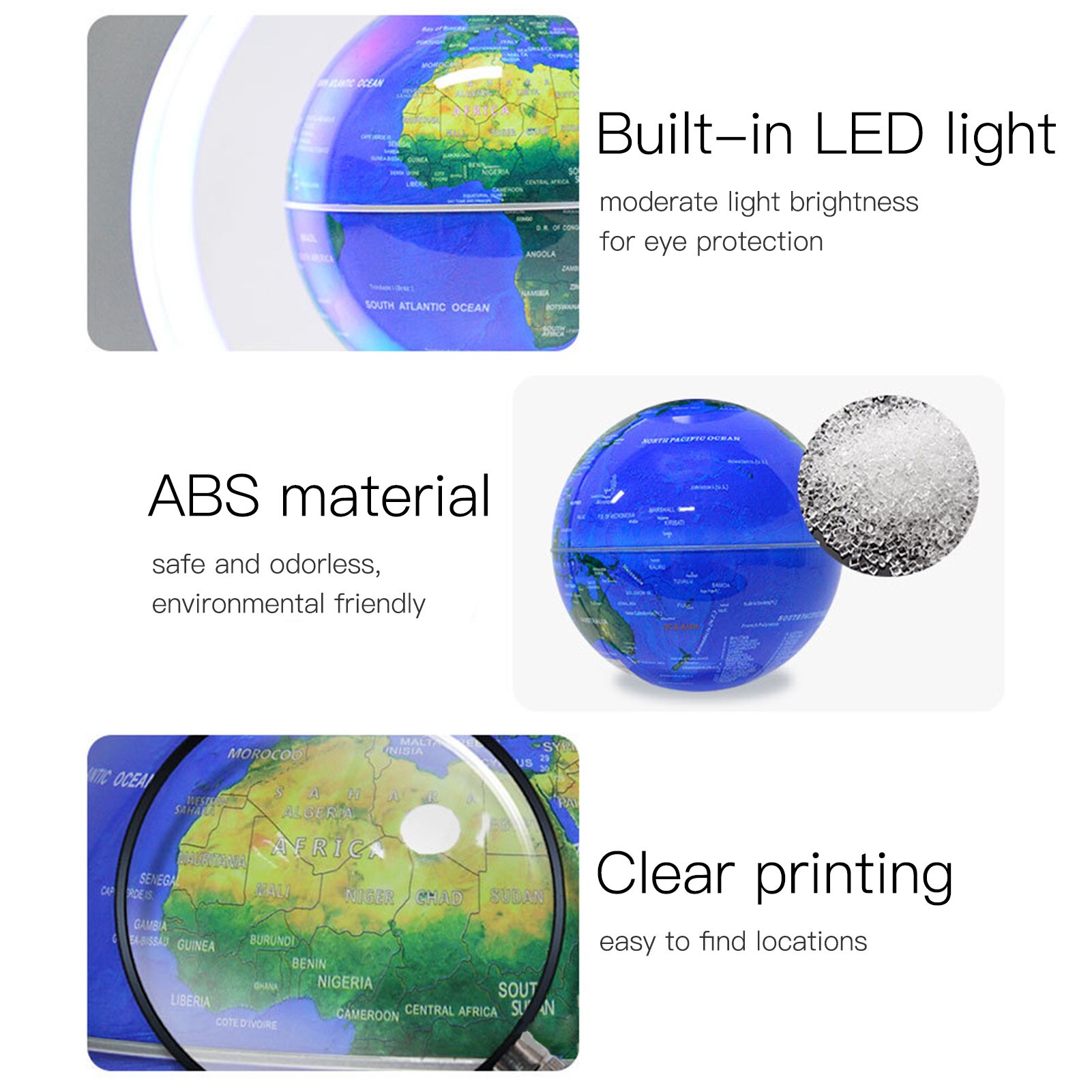 Globe flottant 6 pouces à lévitation magnétique, carte du monde rotative avec Base de lumière multicolore, lampe Globe Anti-gravité créative