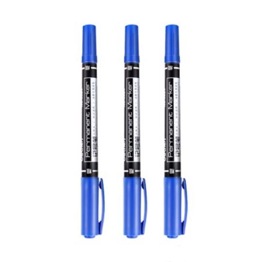 0.5/1mm Dual Double Tip Waterproof Pens Fast Dry Permanent Marker Environmental Ink two side smooth writing logistics: 3 PCS IN BLUE