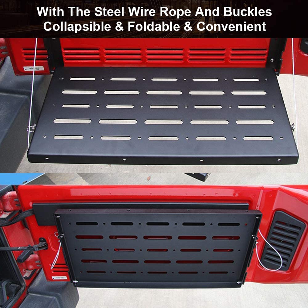 Tailgate Table JK JKU Rear Door Table Aluminum Alloy Black Rear Foldable Back Shelf for Jeep-Wrangler JK 2007