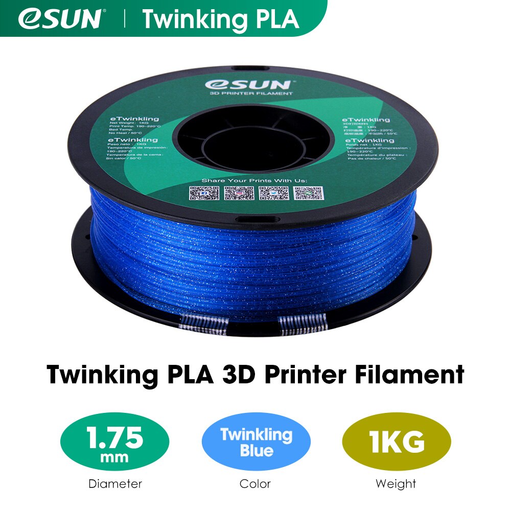 eSUN Twinkling PLA Filament 1.75mm Glitter PLA 3D Printer Filament 1KG (2.2 LBS) Spool 3D Printing Materials for 3D Printers: Blue