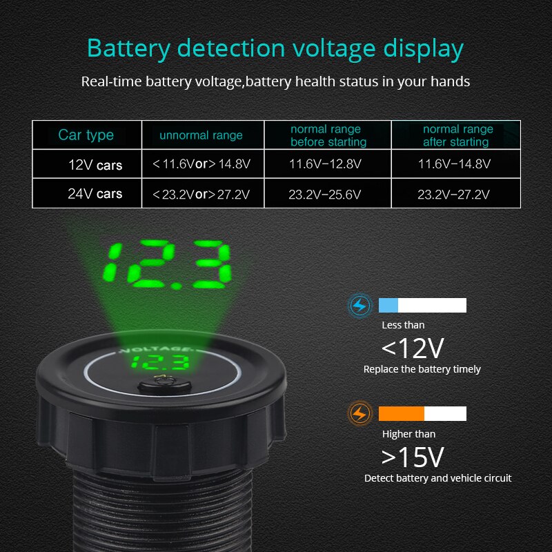 3 kolory 12-24V wyświetlacz doprowadziło samochodowy woltomierz napięcie z włącznikiem/wyłącznikiem alarm niskiego napięcia wodoodporny motocykl łódź woltomierz samochodowy