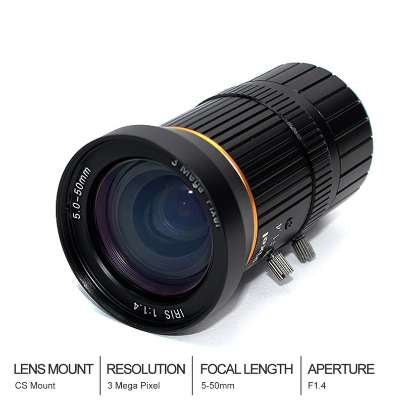 1/2.5 -zoll 3mp c-mount-zoomobjektiv für die raspberry pi hq-kamera mit imx 5-50mm 477 sensor, inklusive c-cs-adapter