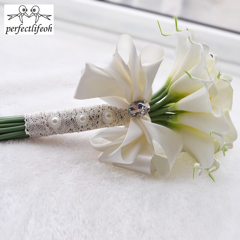 Perfectlifeoh Kunstbloemen Geel Ivoor Calla Bloem Boeket Bruidsboeket bruidsboeketten